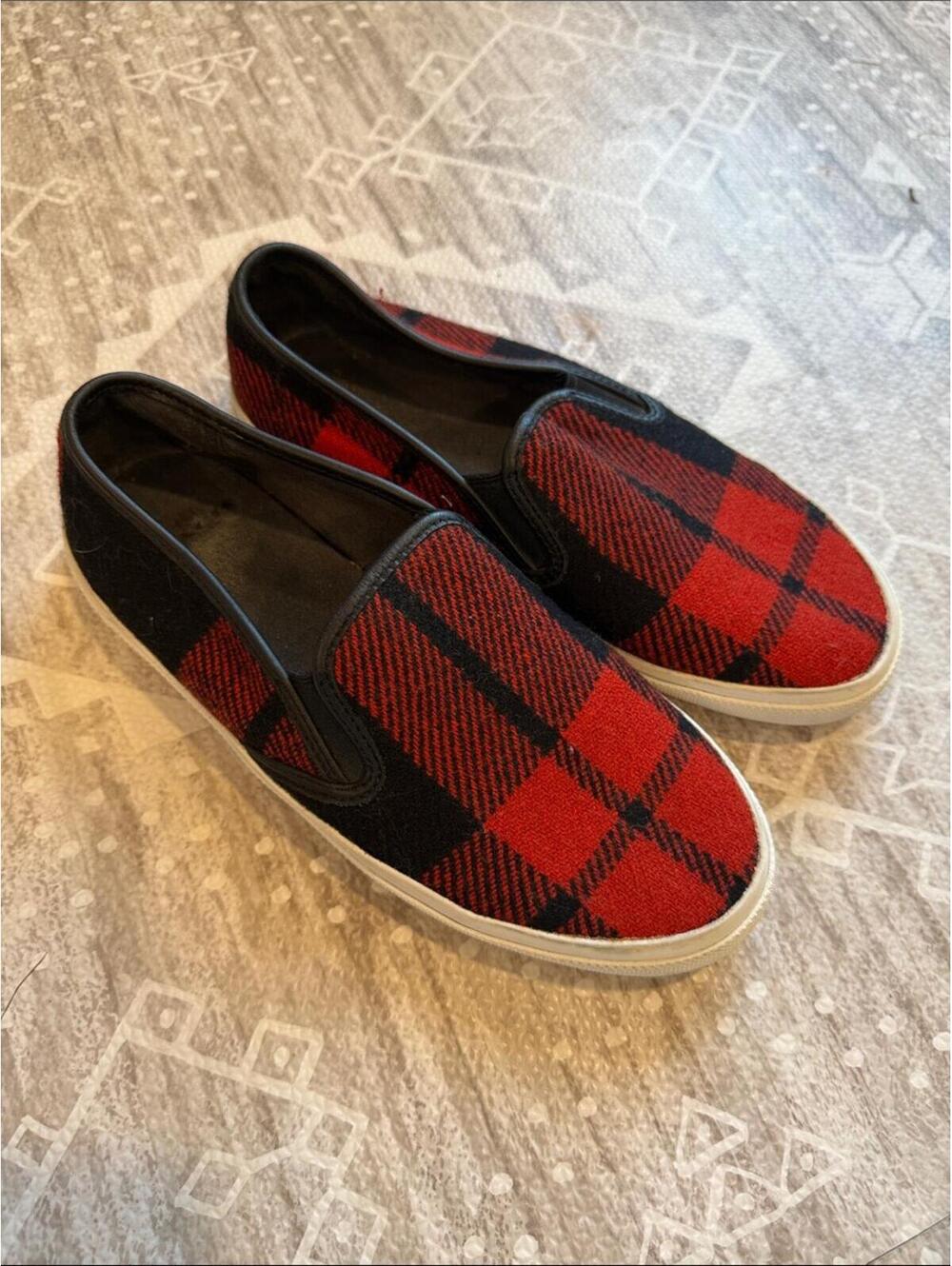 Coach Chrissy Red & Black Plaid Slip-On Loafers